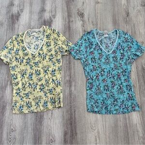 Vintage 90s Ambiance Shirts Lot Of 2 Women M Floral Textured Hippie Retro